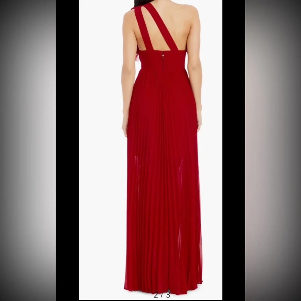 Dress The Population Vida One-Shoulder PleatedChiffon Gown,garnet,szS(4),new$349 - Picture 2 of 11